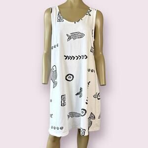 BaBa Hawaii Vintage Sleeveless Tank Tee Shirt Sun Dress Size M White Black Beach